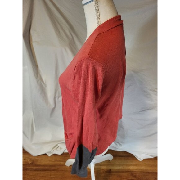 Toad & Co Size Small Linen Blend Orange & Gray Open Front Postcard Cardigan - Picture 3 of 5